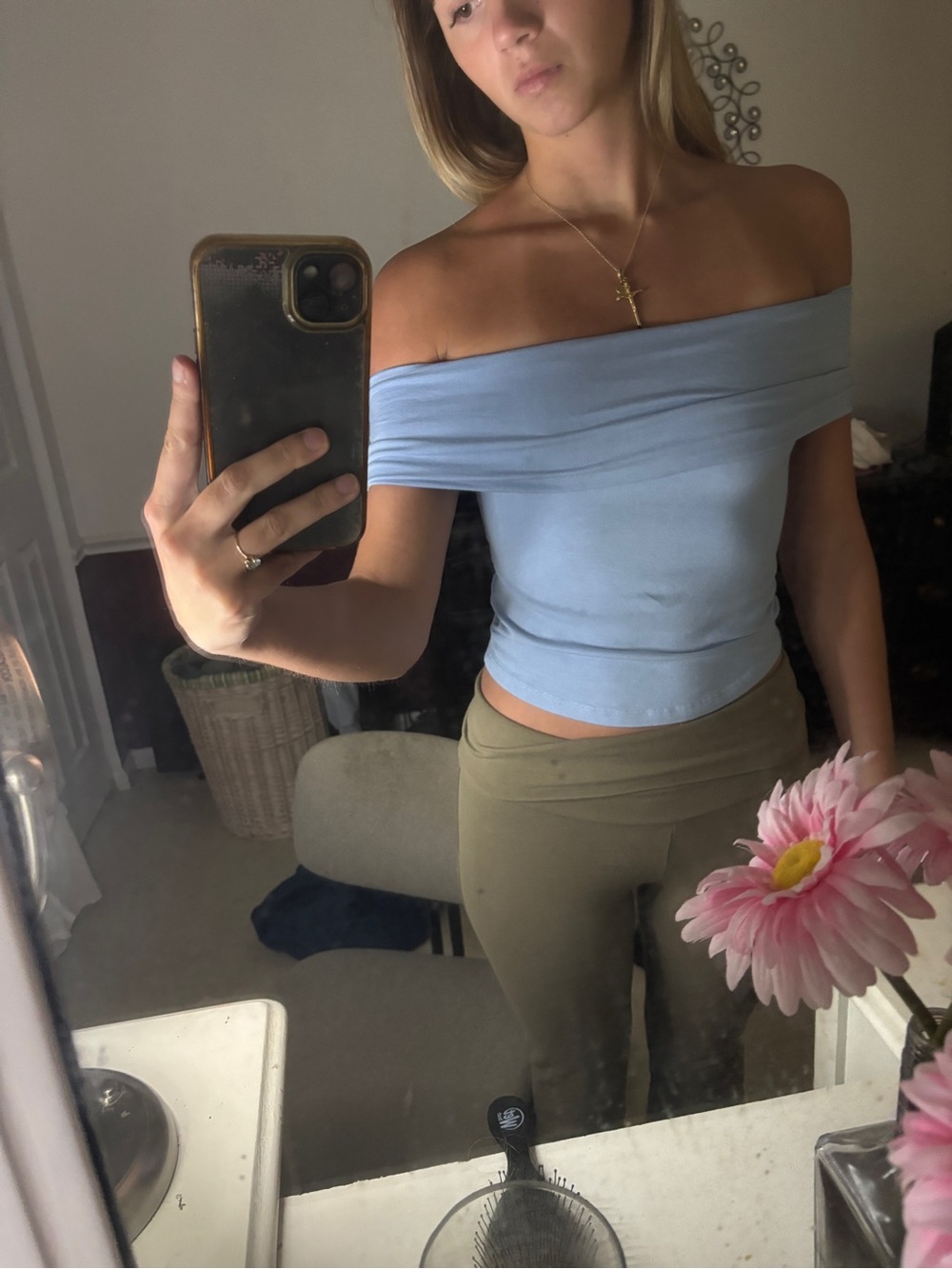 aerie Light Blue Off-the-Shoulder Crop Top